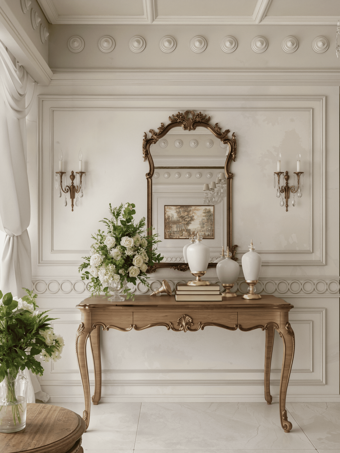 Portfolio 3D render of a console table with an ornate mirror