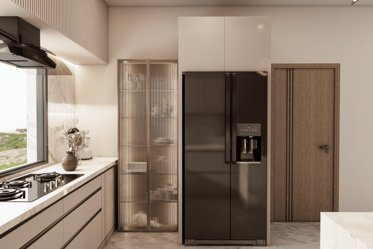 Portfolio 3D render of a modular kitchen